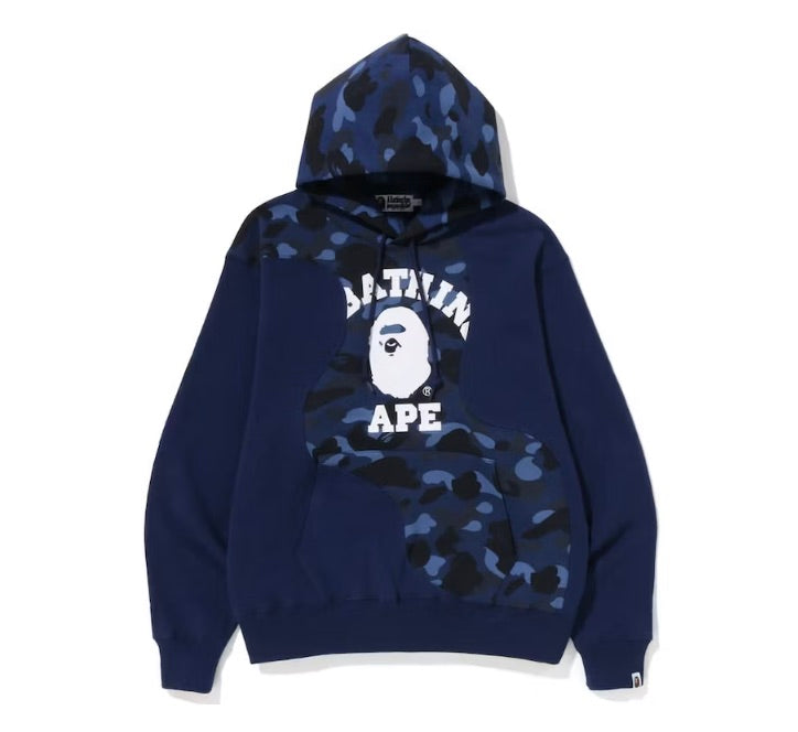 BAPE COLLEGE CUTTING RELAXED FIT HOODIE CAMO NAVY – ONE OF A KIND