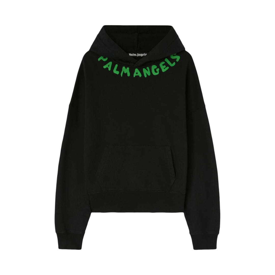 PALM ANGELS LOGO PRINTED HOODIE BLACK / GREEN