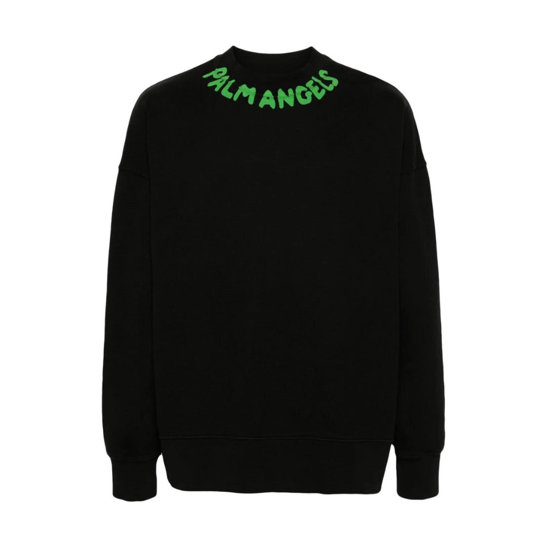 PALM ANGELS LOGO PRINTED CREWNECK BLACK / GREEN