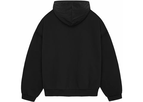 ESSENTIALS FOG NYLON FLEECE HOODIE JET BLACK