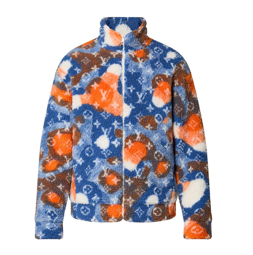 LOUIS VUITTON JACQUARD CAMO FLEECE BLOUSON BLUE / ORANGE / WHITE