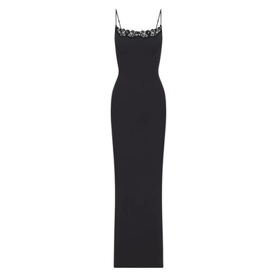 SKIMS FITS EVERYBODY LONG SLIP DRESS LACE ONYX