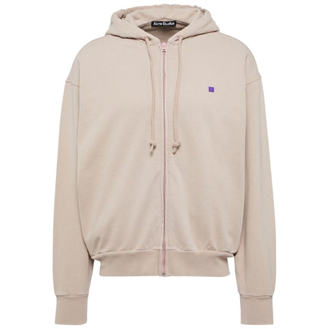ACNE STUDIOS SMALL FACE LOGO ZIP-UP HOODIE BEIGE