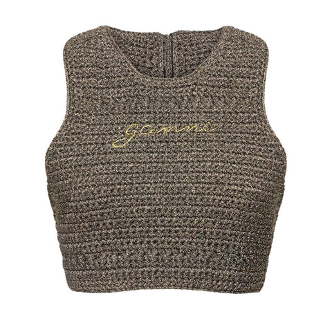 GANNI CROCHET RACERBACK TOP BLACK/GOLD