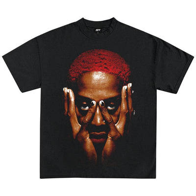 DENNIS RODMAN JUMBO RED GRAPHIC T-SHIRT BLACK