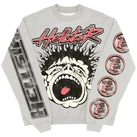 HELLSTAR RECORDS CREWNECK HEATHER GREY