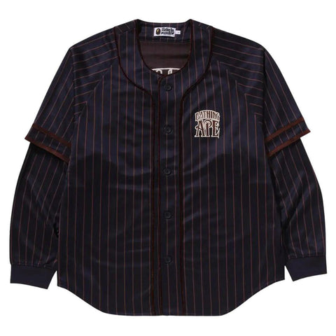 bape dress shirt BAPE STRIPED LAYERED LONGSLEEVE BASEBALL SHIRT NAVY ONE OF A KIND bape dress shirt BAPE STRIPED LAYERED LONGSLEEVE BASEBALL SHIRT NAVY ONE OF A KIND