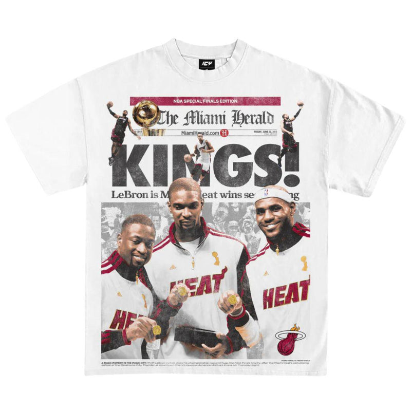 WEARICY CLOTHING MIAMI HEAT BIG 3 CHAMPIONS GRAPHIC T-SHIRT WHITE