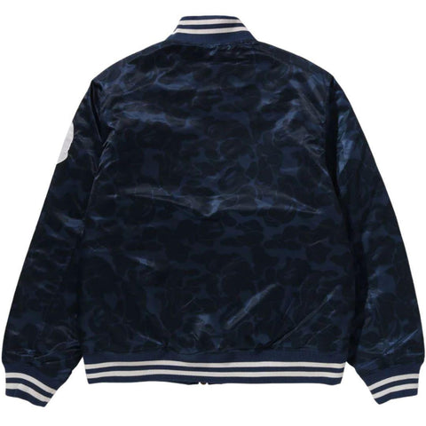 BAPE SOLID CAMO NYC LOGO VARSITY BOMBER NAVY