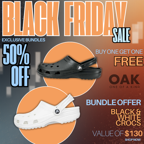 CROCS CLASSIC BLACK+WHITE BOGO