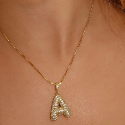 BUBBLE LETTER INITIAL NECKLACE GOLD
