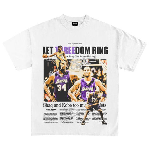 KOBE & SHAQ "THREE-PEAT" RINGS GRAPHIC T-SHIRT WHITE