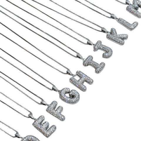 BUBBLE LETTER INITIAL NECKLACE SILVER