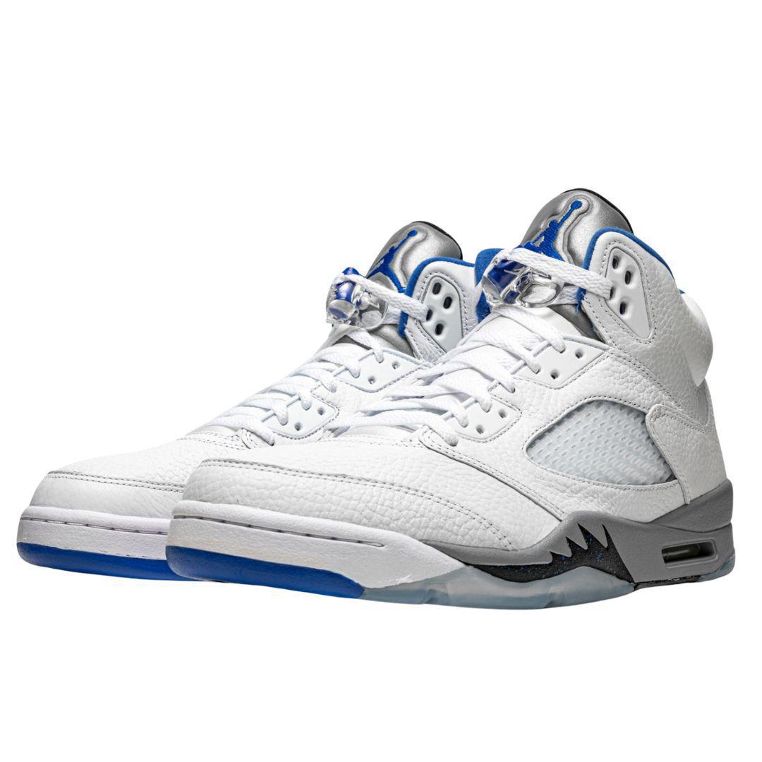 white hyper royal stealth black jordan 5