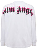 PALM ANGELS CLOTHING PALM ANGELS DOUBLE LOGO LONG SLEEVE WHITE / FUCHSIA