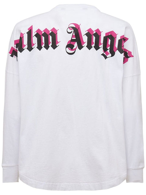 PALM ANGELS CLOTHING PALM ANGELS DOUBLE LOGO LONG SLEEVE WHITE / FUCHSIA