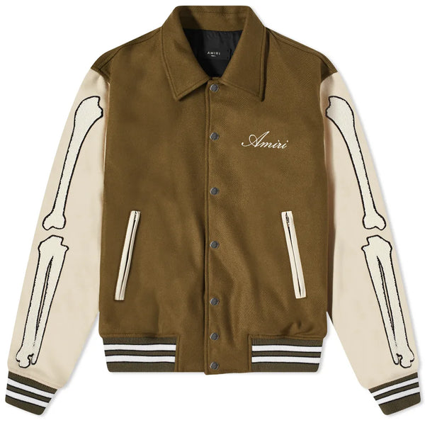 AMIRI BONES VARSITY JACKET GREEN AND ALABASTER – ONE OF A KIND