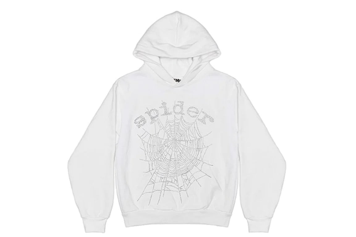 SP5DER RHINESTONE LOGO HOODIE WHITE