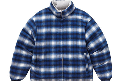 SUPREME FLANNEL REVERSIBLE PUFFER JACKET BLUE