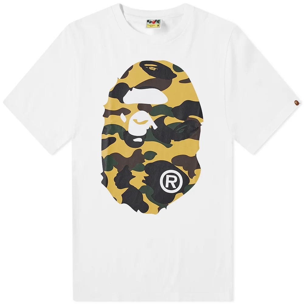 BAPE 1ST CAMO BIG APE HEAD TEE BLANC/JAUNE