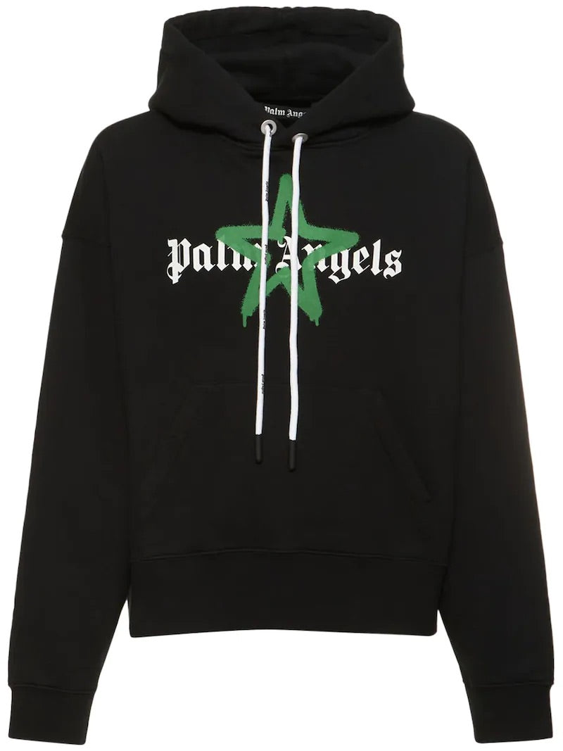 PALM ANGELS GRAFFITI STAR LOGO HOODIE GREEN