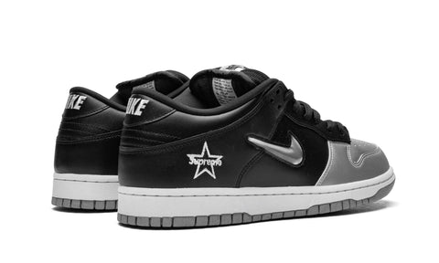 NIKE X SUPREME SB DUNK LOW JEWEL SWOOSH SILVER / BLACK