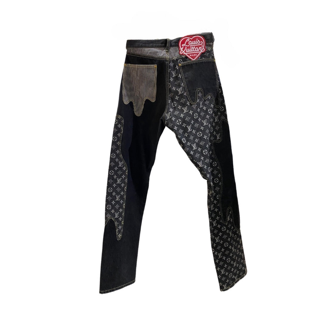 LOUIS VUITTON X NIGO MONOGRAM CRAZY DENIM PANTS BLACK