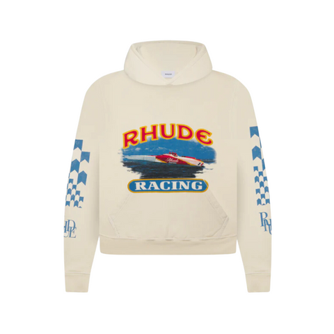 RHUDE RACING LOGO HOODIE CREAM