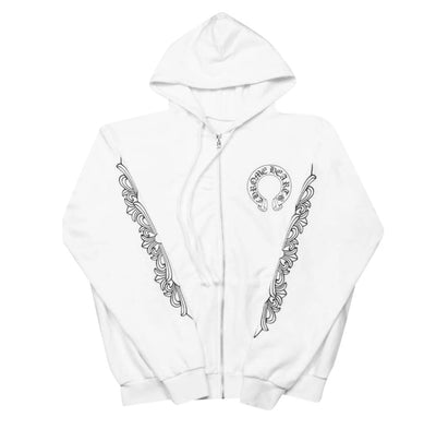 CHROME HEARTS HORSE SHOE FLORAL ZIP UP HOODIE WHITE