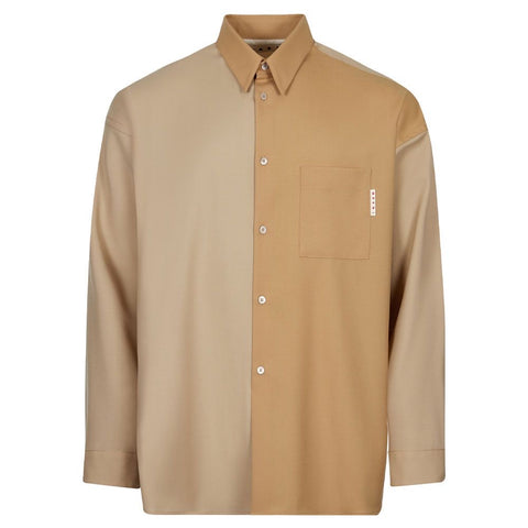 MARNI TWO TONE BEIGE BUTTON UP T-SHIRT