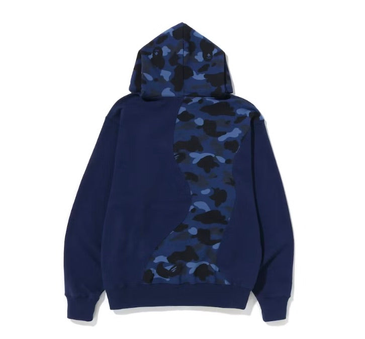 BAPE COLLEGE CUTTING RELAXED FIT HOODIE CAMO NAVY