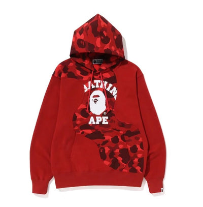 BAPE COLLEGE CUTTING RELAXED FIT HOODIE CAMO RED