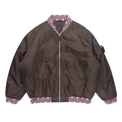 PRADA X RAF SIMONS RUNAWAY BROWN OVERSIZED KNIT NYLON BOMBER JACKET