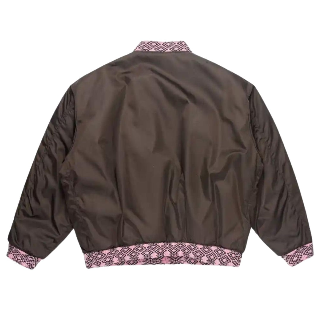 PRADA X RAF SIMONS RUNAWAY BROWN OVERSIZED KNIT NYLON BOMBER JACKET