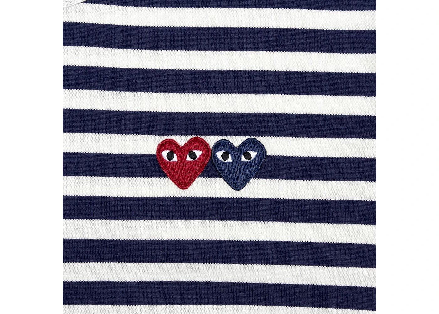 COMME DES GARÇONS PLAY DOUBLE HEART STRIPED LONG SLEEVE NAVY / WHITE