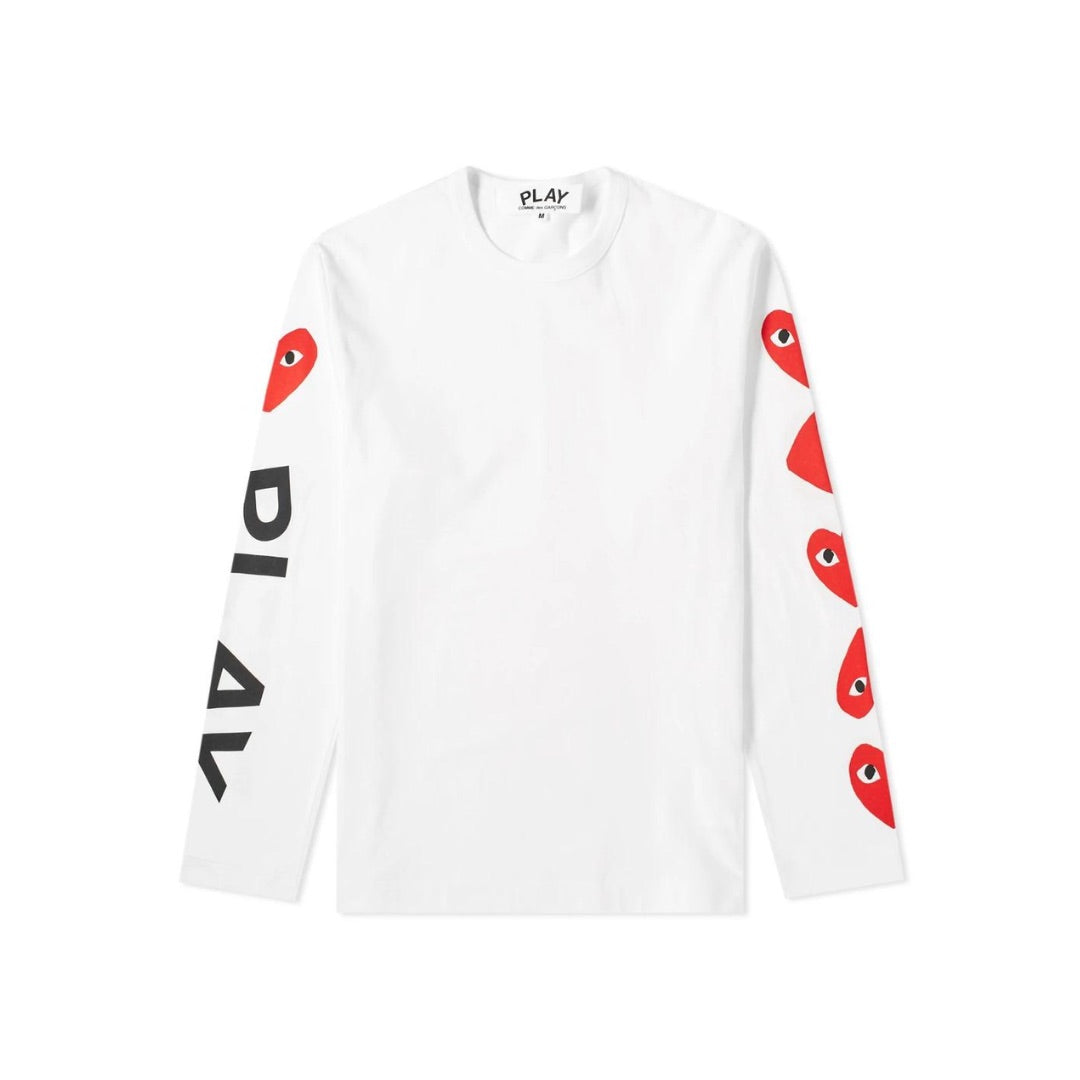 COMME DES GARÇONS PLAY RED MULTI HEART LONG SLEEVE WHITE