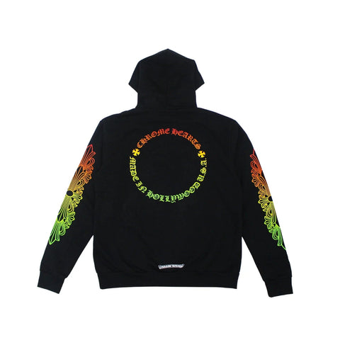 CHROME HEARTS CLOTHING CHROME HEARTS MULTI COLOR HORSE SHOE FLORAL HOODIE BLACK