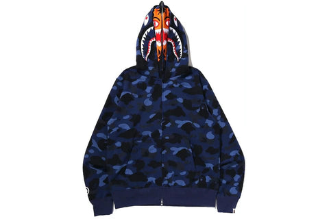 BAPE CLOTHING BAPE TIGER SHARK FULL ZIP DOUBLE HOODIE NAVY