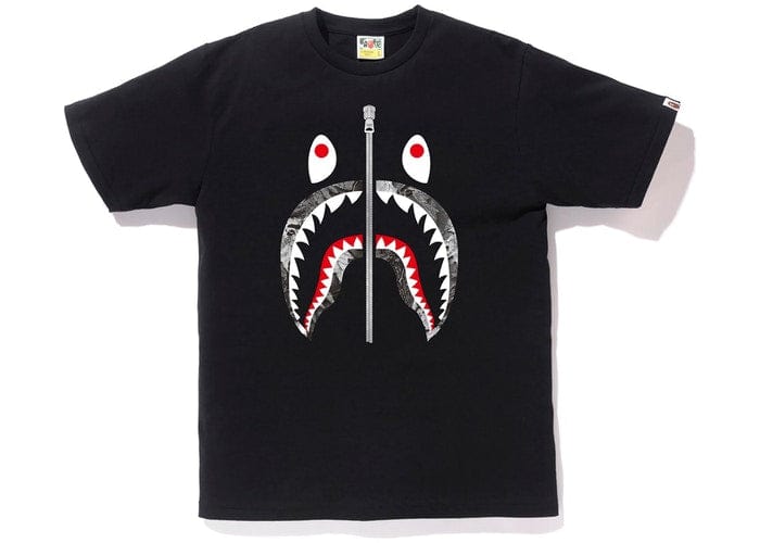 BAPE CLOTHING BAPE FOREST CAMO SHARK ZIP TEE BLACK/BLACK