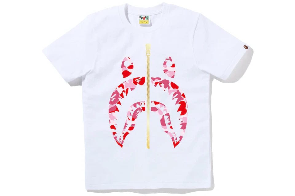 BAPE CLOTHING BAPE ABC CAMO SHARK TEE WHITE / PINK SS22