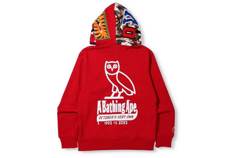 BAPE CLOTHING BAPE X OVO REVERSIBLE FULL ZIP HOODIE RED