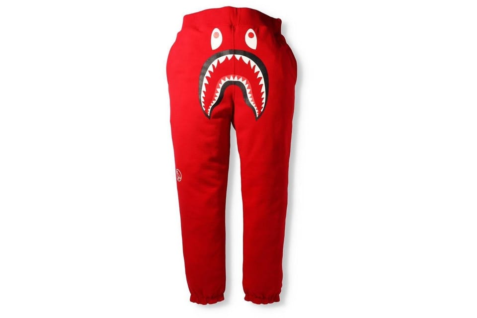 BAPE CLOTHING BAPE X OVO WOODLAND CAMO SHARK REVERSIBLE SWEATPANTS RED