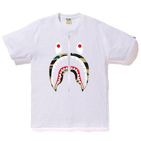 BAPE CLOTHING BAPE 1ST CAMO SILVER ZIP SHARK TEE WHITE/YELLOW