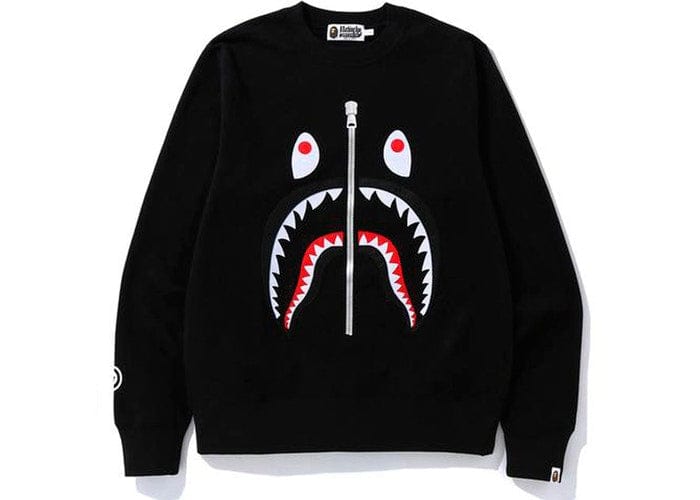 BAPE CLOTHING BAPE FELT SHARK CREWNECK BLACK