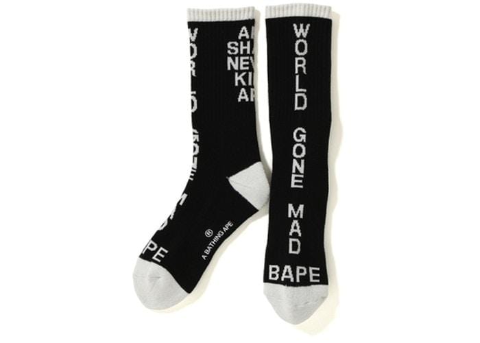 BAPE ACCESSOIRES BAPE WORLD GONE MAD SOCKS BLACK BAPEASNKA