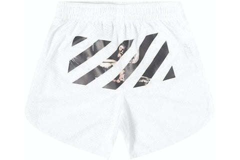 OFF WHITE CLOTHING OFF WHITE CARAVAGGIO ARROWS MESH SHORTS WHITE
