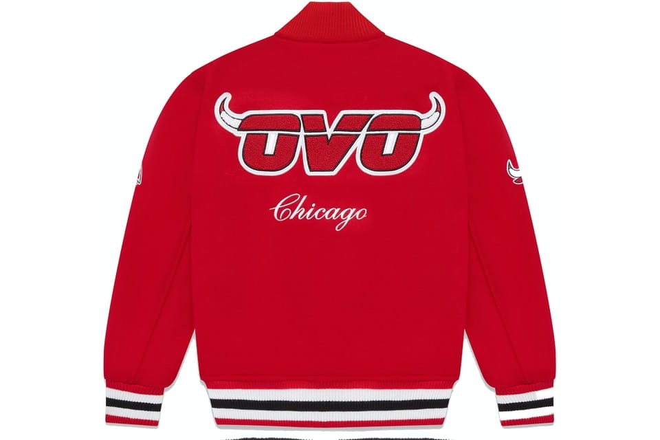 OVO CLOTHING OVO X NBA CHICAGO BULLS VARSITY JACKET RED