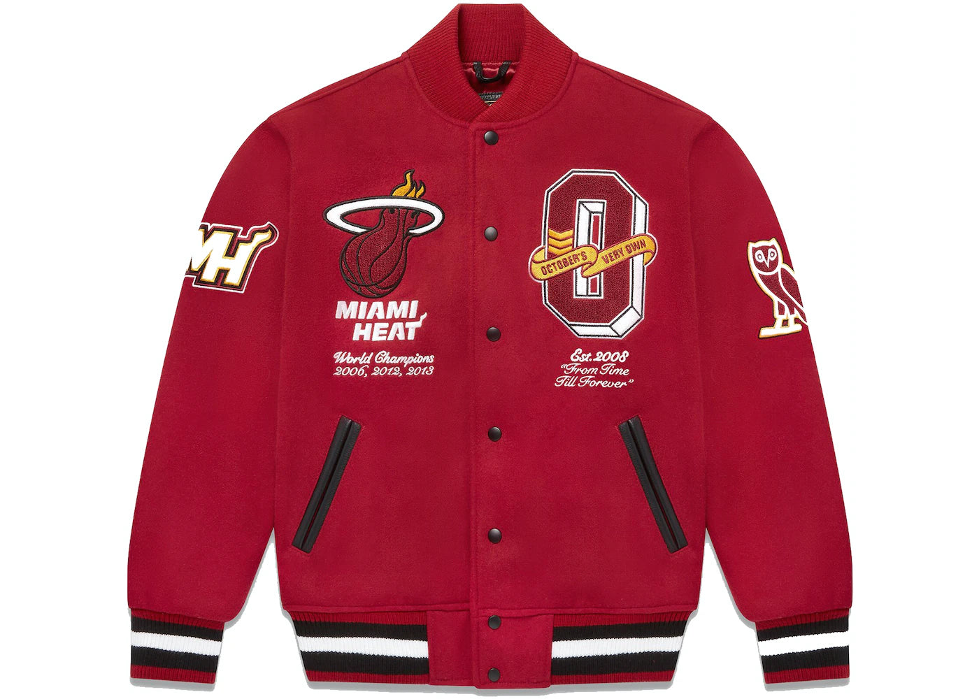 OVO X NBA MIAMI HEAT VARSITY JACKET ROUGE