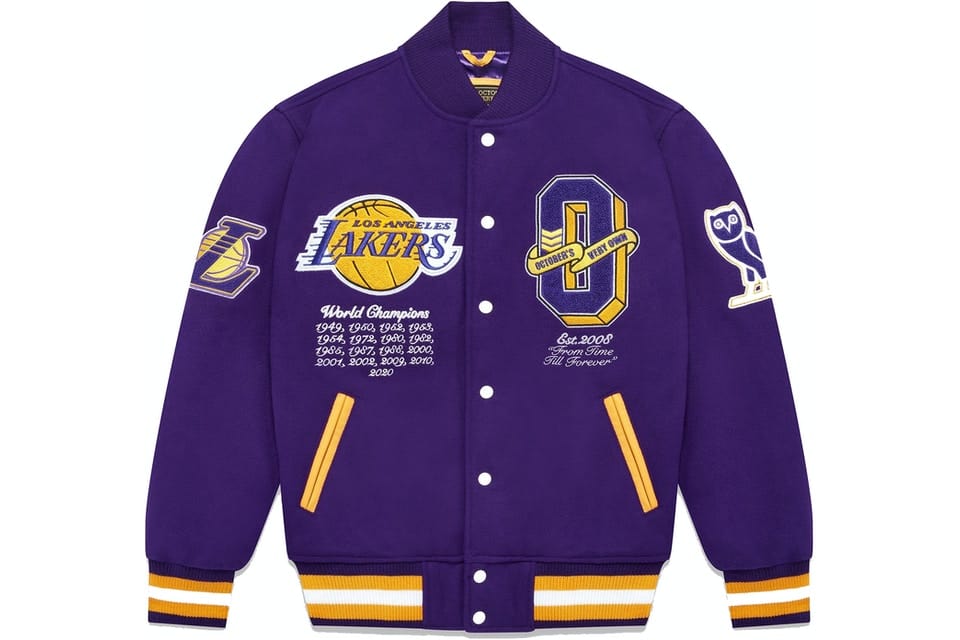 OVO CLOTHING OVO X NBA LAKERS VARSITY JACKET PURPLE