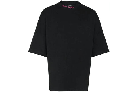 PALM ANGELS CLOTHING PALM ANGELS DOUBLE LOGO T-SHIRT BLACK / FUCHSIA